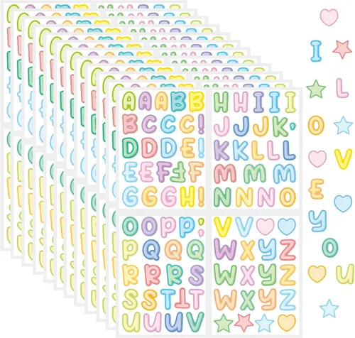 Miniatura 7 de 10 hojas de calcomanías de letras pequeñas, calcomanías autoadhesivas del alfabeto de 1/2 pulgada, lindas calcomanías de letras de vinilo