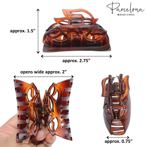 Miniatura 6 de Parcelona Pinza de pinza de celuloide marrón para cabello largo y fino