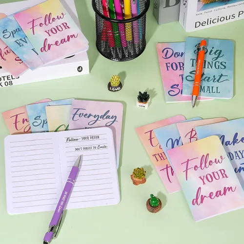 Miniatura 6 de Juego de 96 bolígrafos motivacionales de acuarela a granel, bloc de notas inspiradoras, cuadernos de bolsillo con cita motivacional, bolígrafos