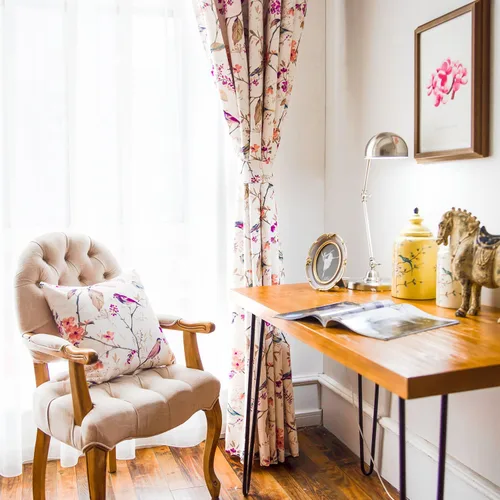 Miniatura 2 de VOGOL Cortinas de dormitorio con estampado de pájaros, paneles de ventana con ojales florales que oscurecen la habitación, cortinas de lino Morado