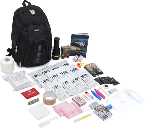 Emergency Zone Solo Series Complete - Kit de supervivencia de 72 horas para 1 persona con alimentos, agua, guía de emergencia, mochila negra y