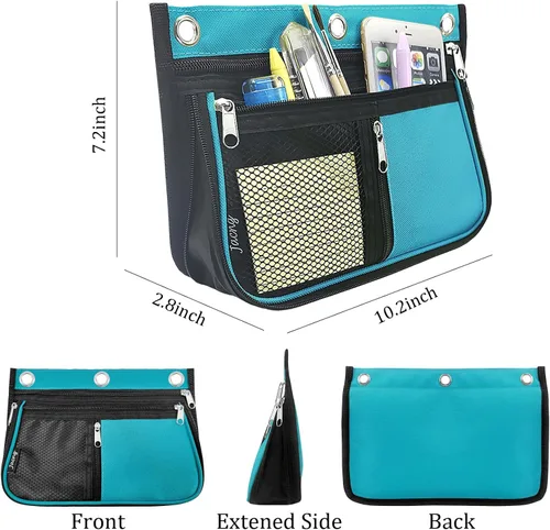 Miniatura 2 de Estuche de gran capacidad para carpeta de 3 anillas, bolsas expandibles con cremallera, 3 compartimentos para organizadores de oficina (azul)