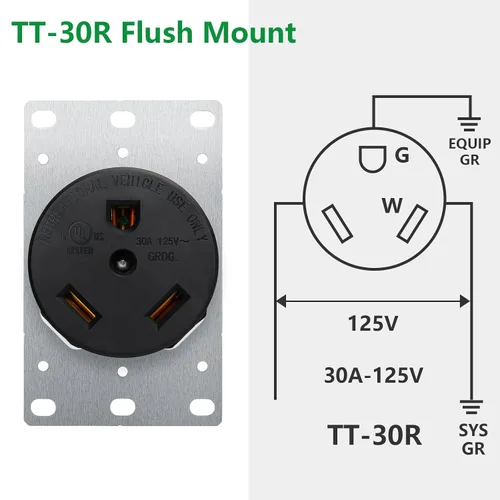 Miniatura 5 de Wengart NEMA TT-30R Receptáculo para caravana, toma de pared industrial de 30 amperios y 125 V para cámperes, caravanas y remolques de viaje