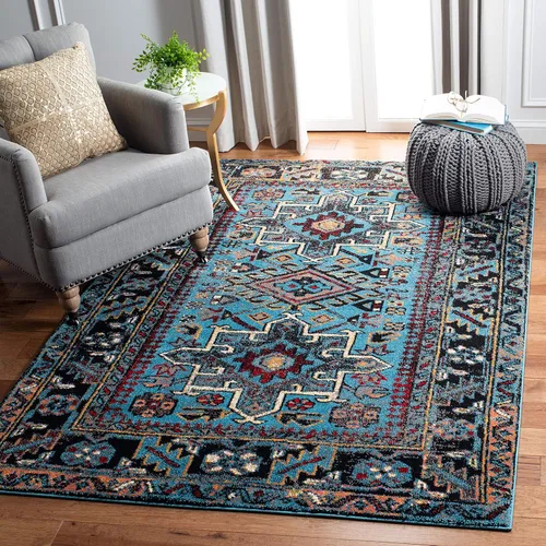 SAFAVIEH Alfombra de Área 9x12 - Colección Vintage Hamadan - Grande - Azul Claro y Negro, Diseño Tradicional Persa, No Desprende Pelusa y Fácil de