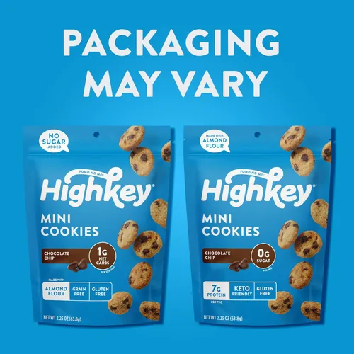 Miniatura 6 de Highkey Galletas con chispas de chocolate keto; paquete de 3 bocadillos bajos en carbohidratos; alimento keto; galletas altas en proteínas sin