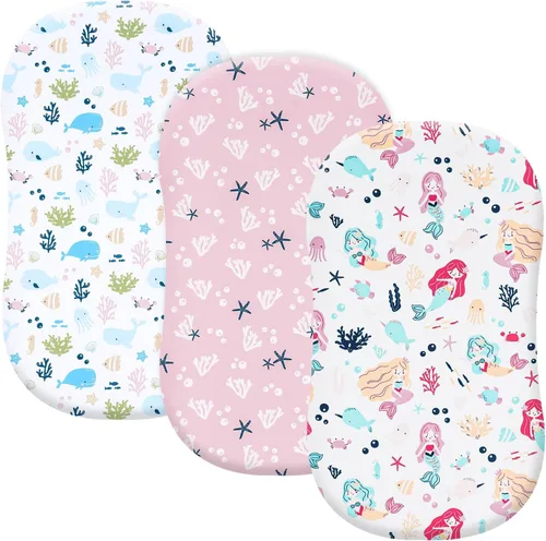Miniatura 40 de PHF 3 paquetes de sábanas de cuna suaves, sábanas bajeras florales rosa transpirables y cómodas para niñas, ajuste universal sin deslizamiento