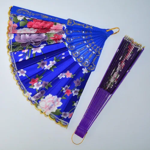 Miniatura 5 de Tayfremn Abanico de mano plegable floral, patrón de flores, con encaje lateral dorado, abanicos plegables de mano, abanicos plegables de mano