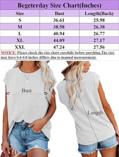 Miniatura 5 de Begeterday Camisetas básicas de cuello redondo para mujer camisetas casuales de verano con bolsillos camisetas sueltas