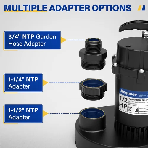 Miniatura 5 de Acquaer Bomba de sumidero de 1/2 HP, bomba sumergible de agua limpia/sucia de 4060 GPH con interruptor de flotador ajustable para piscina de jardín