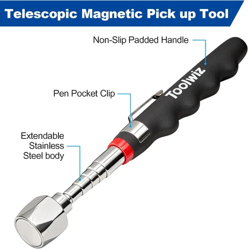 Miniatura 3 de Toolwiz Barredora magnética rodante de 17 pulgadas, 8.8 libras, con herramientas magnéticas telescópicas de 16 libras, barredora ligera con ruedas