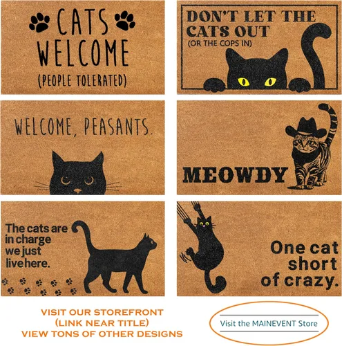 Miniatura 5 de Felpudo de bienvenida con diseño de campesinos y gatos, 50 x 15 pulgadas, regalo de gato negro, tapete de bienvenida grande para áreas cubiertas