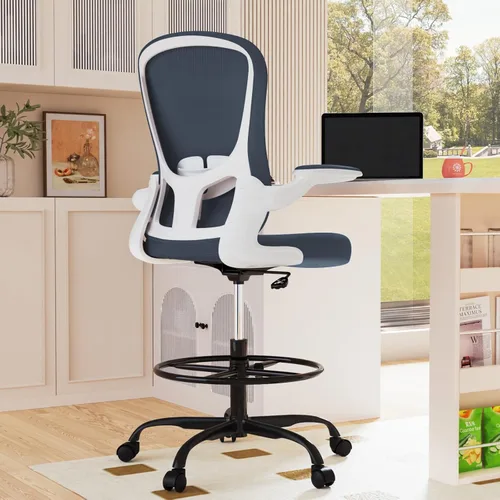 Miniatura 8 de Silla de dibujo, silla de oficina alta con reposabrazos abatibles, silla de escritorio de pie ergonómica ejecutiva para computadora, silla de dibujo