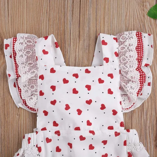 Miniatura 4 de Mono para bebé niña de San Valentín con mangas sin espalda y estampado de corazón con diadema