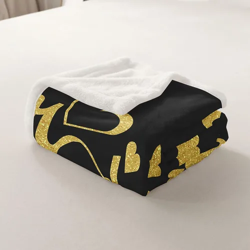 Miniatura 5 de Manfei Manta de señor y señora con purpurina dorada para sofá, manta de cama con corazones brillantes para parejas amantes y adultos, manta de forro
