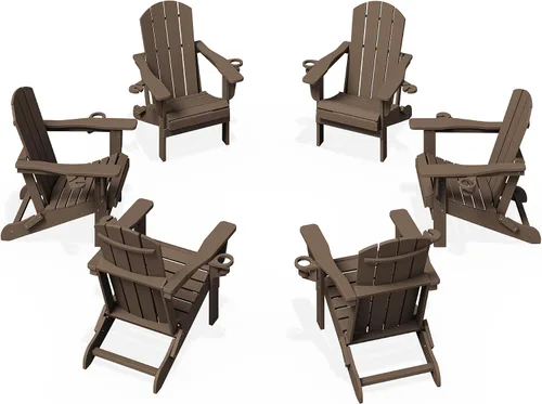 Miniatura 9 de KINGYES Silla plegable Adirondack con portavasos dobles - Sillas de exterior de HDPE para todo clima, silla de patio tipo madera para el patio Negro
