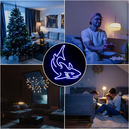Miniatura 7 de Letrero de neón de tiburón, luces de neón azules para decoración de pared, letrero de neón LED de tiburón, letreros de neón regulables