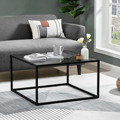 Miniatura 7 de SAYGOER Mesa de centro de cristal, mesa de centro pequeña y moderna, mesas centrales cuadradas simples para sala de estar, 26.7 x 26.7 x 17.7 Gris
