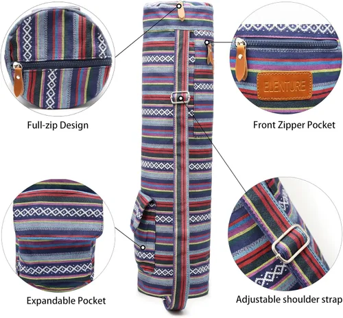 Miniatura 5 de Bolsa de lona para esterilla de yoga con correa ajustable y bolsillos, bolsa de gimnasio de viaje con cierre completo para mujeres y hombres, se