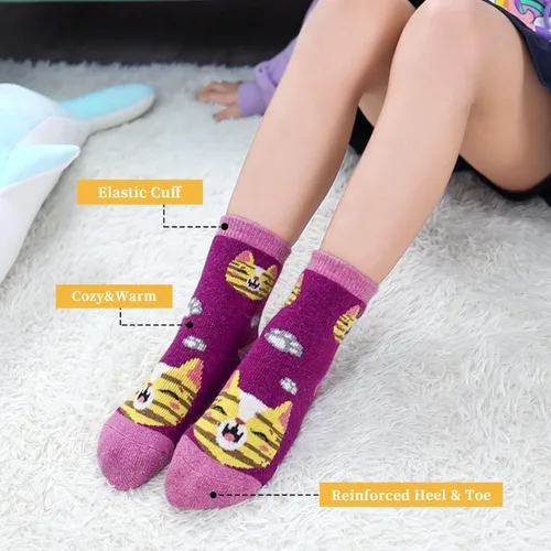 Miniatura 2 de FNOVCO Calcetines de lana para niños pequeños, cálidos, de lana gruesa, para senderismo, térmicos, acogedores, para niños y niñas, paquete de 6