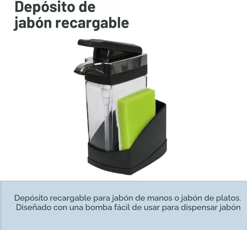 Miniatura 3 de Casabella Sink Sider Solo Dispensador de Jabón de Cocina y Organizador de Esponja, Negro/Cromo - Organizador 2 en 1 de Jabón y Esponja, Dispensación