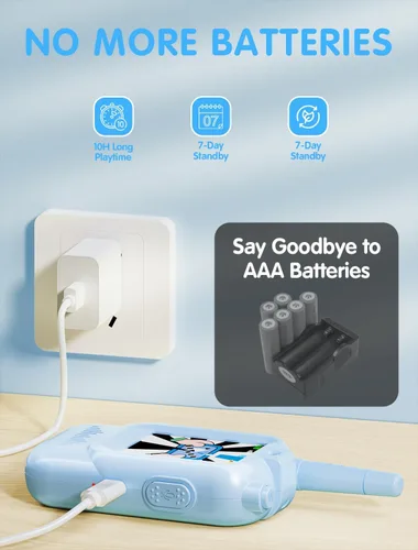 Miniatura 6 de Walkie Talkie para niños con video: paquete de 2 juguetes recargables para niños pequeños con cámara HD y cambiador de voz, juguetes de regalo