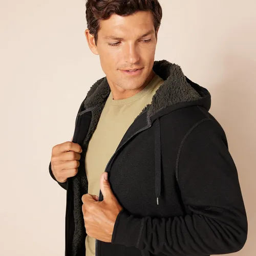 Miniatura 3 de Tienda Essentials Sudadera de vellón con capucha, con forro de sherpa y cierre completo de cremallera para hombre