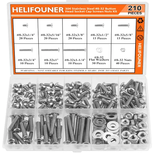 Miniatura 22 de HELIFOUNER 65 piezas de 5 tamaños de acero inoxidable 304 1/4-20 x 3/8 pulgadas 1/2 pulgadas 5/8 pulgadas 3/4 pulgadas 1 pulgada UNC cabeza de botón