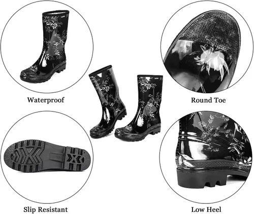 Miniatura 82 de DKSUKO Waterproof Womens Rain Boots insulated,Lightweight Rubber fashion Boots in Gardening,Warm and Comfortable Wide Calf Rain Boots with Glossy in