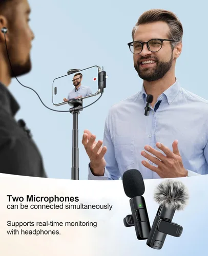 Miniatura 7 de MENERESAS Mini micrófono 3 en 1 para iPhone: Micrófonos Lavalier inalámbricos para iOS/Android/Cámara - Micrófono de solapa con reducción de ruido