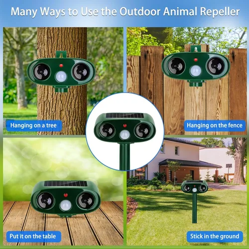 Miniatura 8 de Repelente solar ultrasónico de animales para exteriores, paquete de 4 dispositivos repelentes de ciervos impermeables y disuasorio de gatos