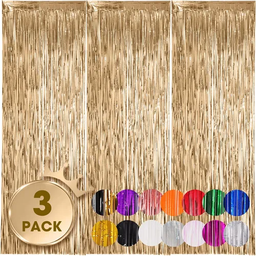 Miniatura 23 de Voircoloria - Cortinas de fondo de flecos de papel de aluminio para fiestas, 3 piezas, 39.6 x 98.4 pulgadas, azul retro 48 Retro Azul