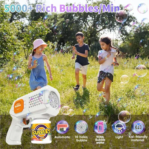 Miniatura 2 de Panacare - Paquete de 2 pistolas de burbujas, fabricante automático de burbujas con 10 agujeros/iluminación, juguete para hacer burbujas para niños