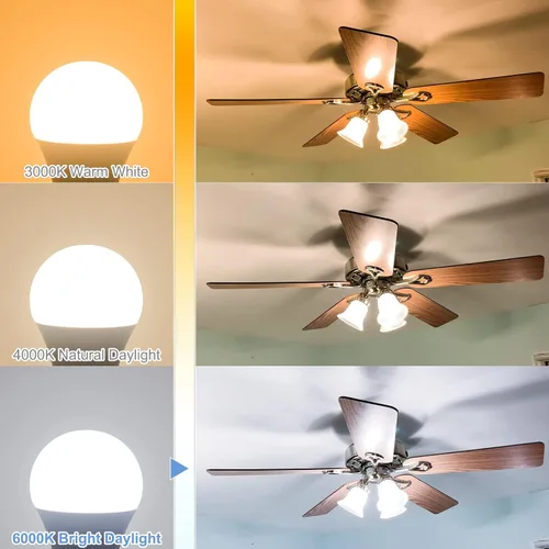 Miniatura 4 de Bombillas LED E12 para ventilador de techo de 6000 K, luz diurna fría, equivalente a 6 W, equivalente a 60 vatios, bombillas A15 con base