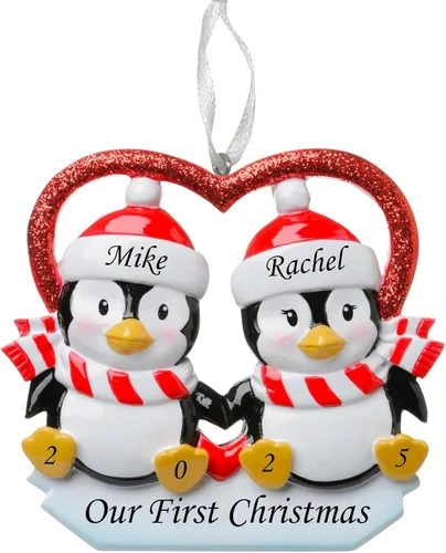 Adorno de Navidad personalizado para parejas de pingüinos 2025, regalo personalizado para parejas, recién casados, parejas casadas y comprometidas,