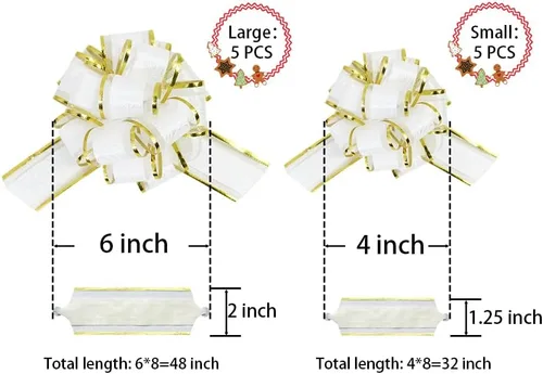 Miniatura 5 de WEWILUCK Lazo de regalo para envolver regalos, 10 lazos blancos con línea dorada para árbol de Navidad, regalos de Navidad, decoración de boda