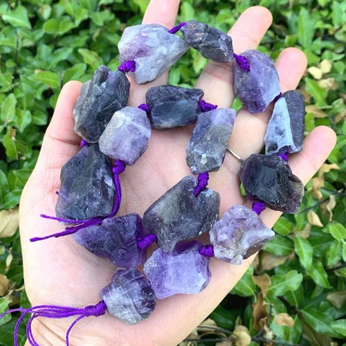 Miniatura 3 de Adabele - 2 hebras de piedras preciosas curativas de cuarzo de amatista natural en bruto morado oscuro, cuentas sueltas perforadas, pepita grande