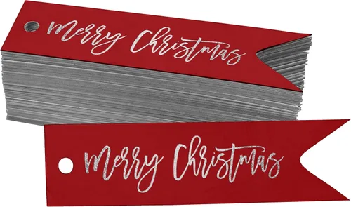 Miniatura 29 de Etiquetas de papel colgantes con texto en inglés "Merry Christmas", 50 unidades Blanco
