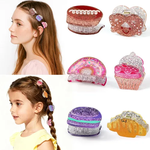 Unbednigt Paquete de 6 pinzas para el cabello para niñas pequeñas, juego de pinzas de garra con temática de postre, accesorio de peinado sólido para