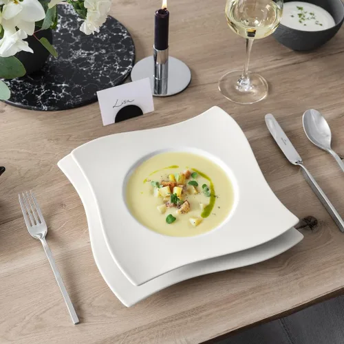 Miniatura 3 de Villeroy & Boch NewWave - Plato de sopa con borde de 10.25 pulgadas, porcelana premium, fabricado en Alemania, rico, blanco cremoso