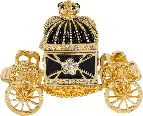 QIFU Pintado a mano esmaltado Royal Carriage Bisagra Joyería Caja de baratija, regalo único decoración del hogar (dorado)