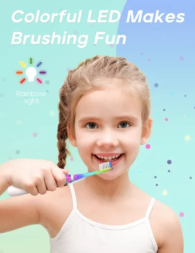 Miniatura 2 de Cepillo de dientes eléctrico infantil, suave, con batería, con temporizador inteligente, resistente al agua, reemplazable, limpieza a fondo