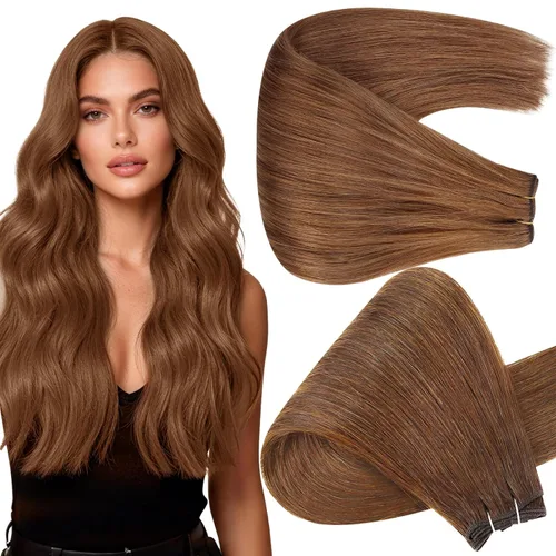 Miniatura 32 de Full Shine Extensiones de cabello humano, 18 pulgadas, mechones de trama, color #2 castaño oscuro, 3.5 onzas, cabello Remy para coser, doble trama
