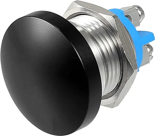 uxcell Interruptor de botón momentáneo de 0.630 in Cabeza de hongo de metal Botón de inicio redondo AC/DC 12V-250V Negro