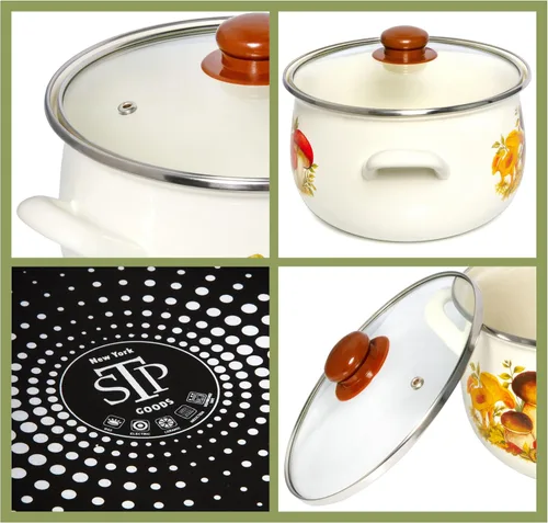 Miniatura 6 de STP GOODS Olla de aluminio esmaltado para setas y vientre, cazuela profunda con tapa de vidrio, utensilios de cocina, olla para sopa