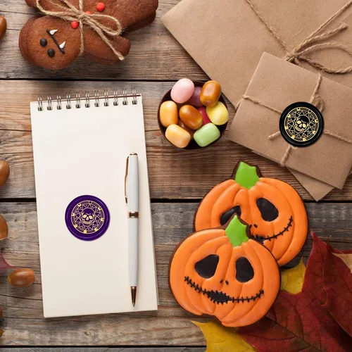Miniatura 3 de CRASPIRE Sello de cera de calavera para Halloween, sello de cera de sellado circular de 30mm (1.18 pulgadas), cabeza de sello de latón extraíble