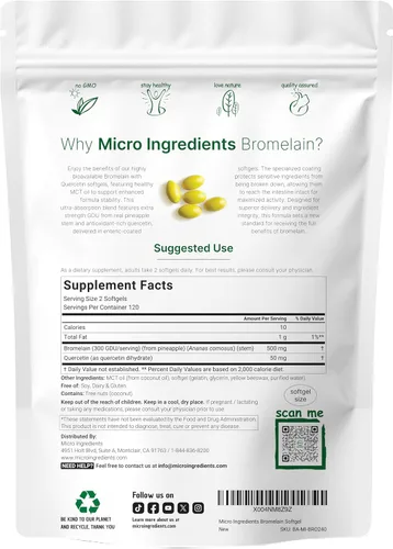Miniatura 2 de Bromelina 500 mg con quercetina y aceite MCT, 240 cápsulas blandas con recubrimiento entérico Suplemento de bromelina de ultra absorción Enzimas