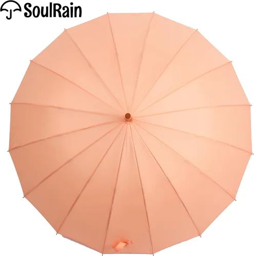 Miniatura 53 de SoulRain Paraguas de palo de 16 varillas de 48 pulgadas, apertura automática, color sólido, moderno y simple, mango de madera clásico de arco