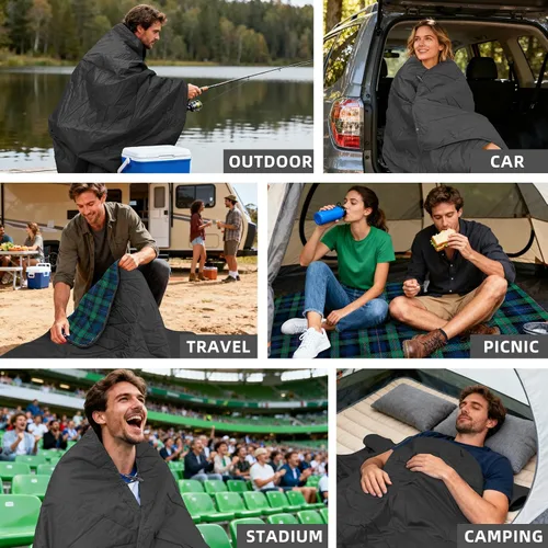 Miniatura 2 de Manta impermeable para exteriores, manta de estadio de forro polar plegable para eventos deportivos al aire libre, campamento, automóvil, mascota