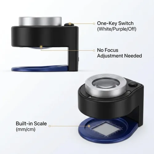 Miniatura 4 de JEYUME Lupa de lupa 30X, lupa portátil recargable para joyeros, lupa con luz púrpura y luz blanca, herramienta de joyería para monedas, joyas