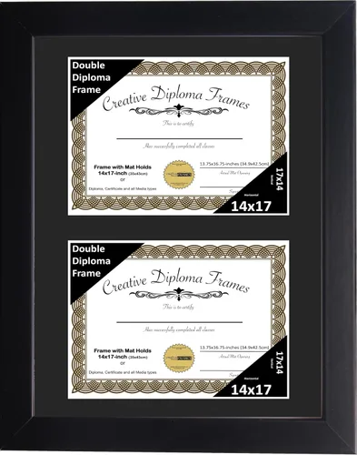 Miniatura 58 de Creative Picture Frames Marco de diploma doble clásico negro de 6 x 8 pulgadas con vidrio negro y colgador de pared instalado